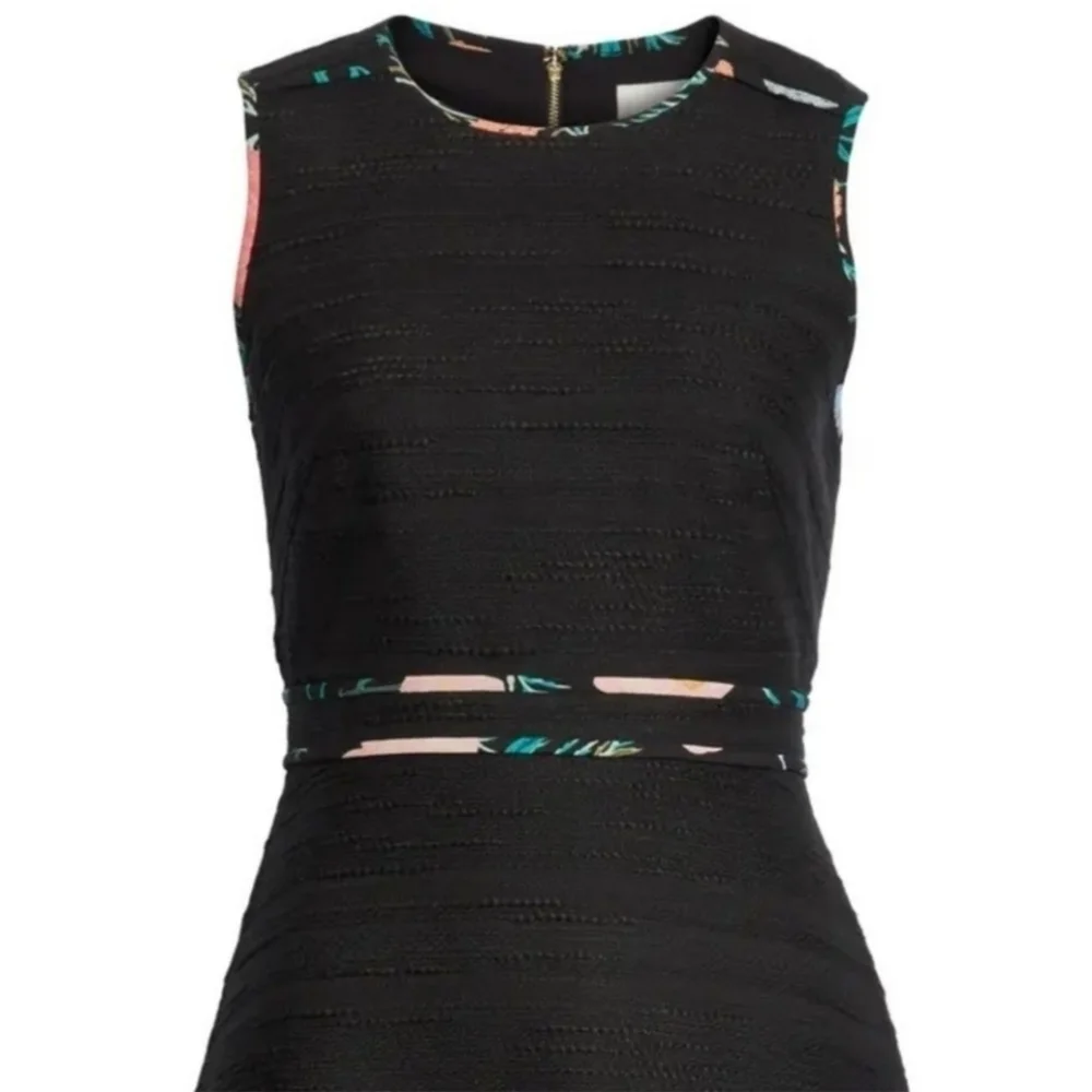 KATE SPADE New York Floral Blossom Trim Tweed Black Dress Women's Size 0 LBD EUC